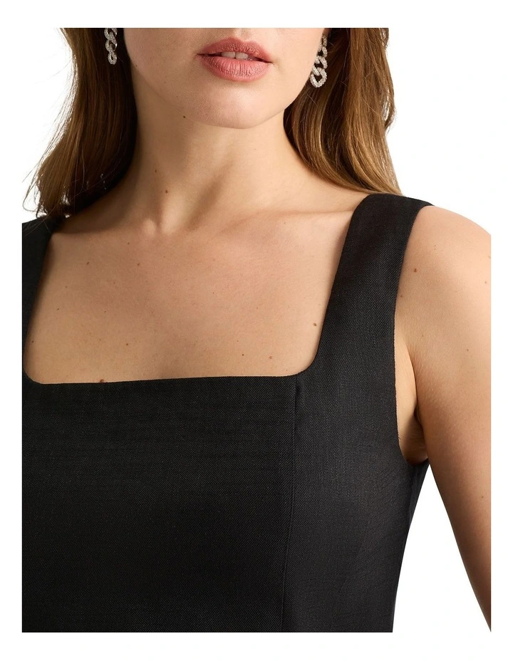 Tabitha Stretch Linen Tank in Black image 3