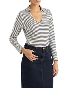 Ginny Cotton Polo in White Stripe