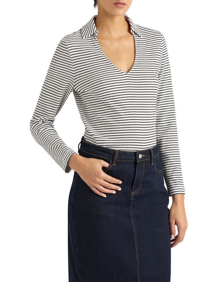Ginny Cotton Polo in White Stripe image 1