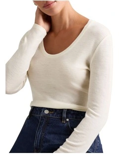 Marslie Long Sleeve Babywool Top in Ivory