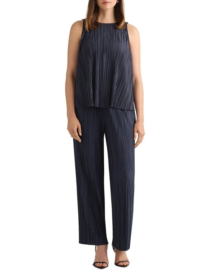 Tauri Pleat Jersey Top in Navy image 1