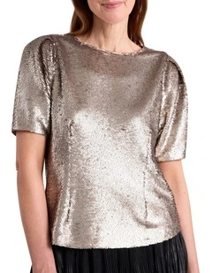 Inez Sequin Top in Gilver
