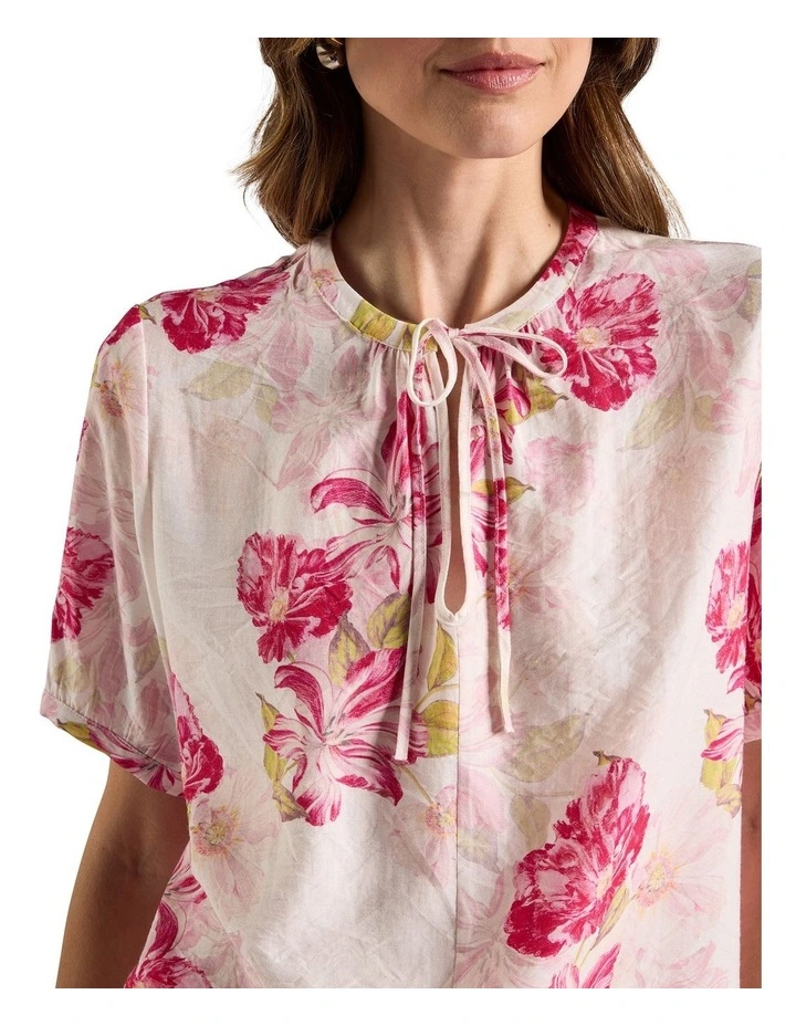 Argon Linen Blend Blouse in Ivory Multi image 3