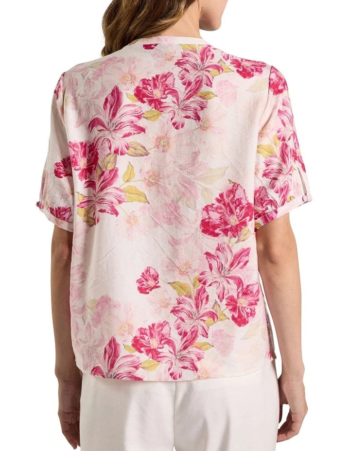 Argon Linen Blend Blouse in Ivory Multi image 4