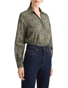 Noella Cotton Blouse in Olio Multi