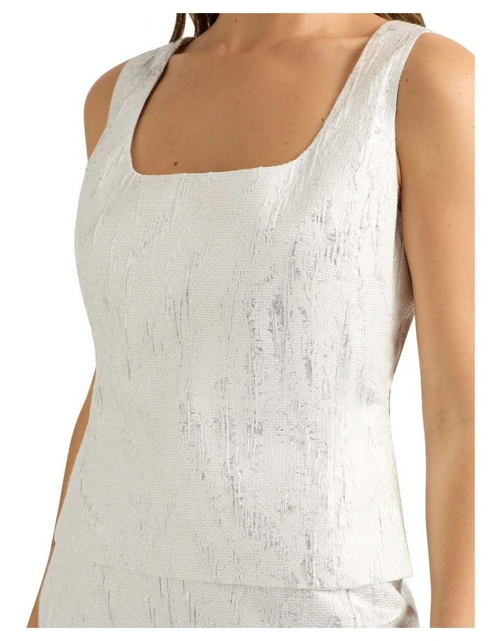 Metallic Jacquard Top in Silver image 3