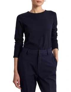 Fia Cotton Rib Longsleeve Top in Navy