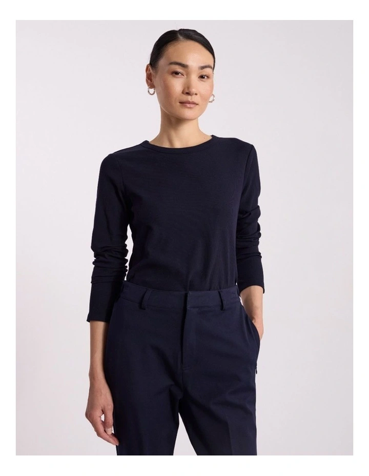 Fia Cotton Rib Longsleeve Top in Navy image 2