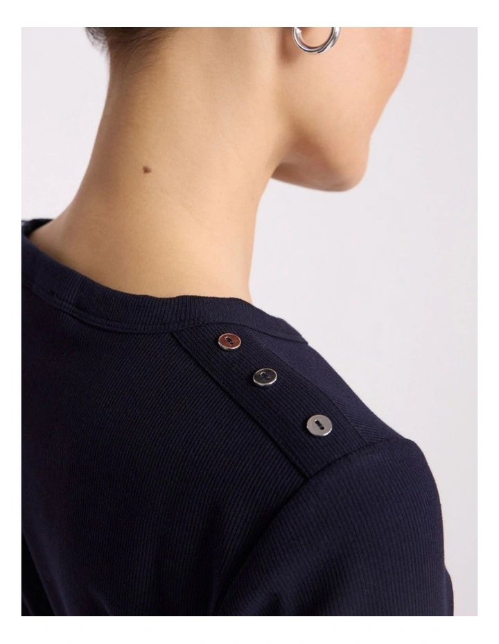 Fia Cotton Rib Longsleeve Top in Navy image 3
