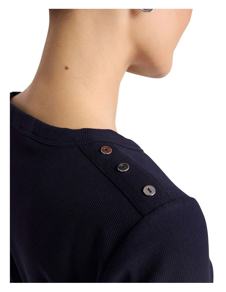 Fia Cotton Rib Longsleeve Top in Navy image 3