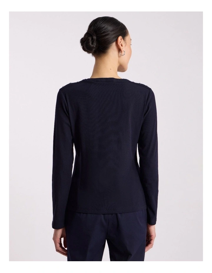 Fia Cotton Rib Longsleeve Top in Navy image 4