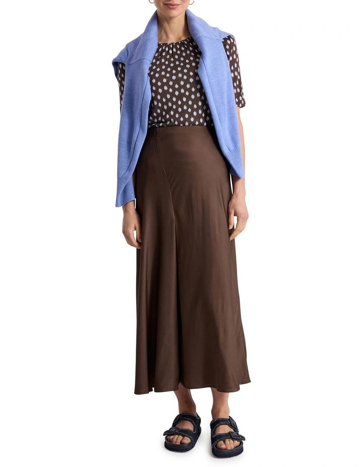 Maika Pleat Front Jersey Top in Brown Multi image 2
