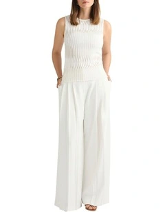 Pip Pleat Front Knit Top in Ivory