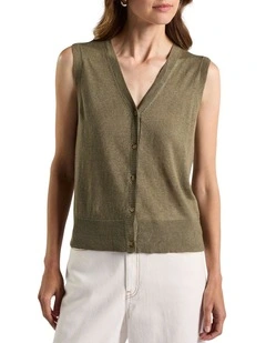 Ciara Linen Knit Vest in Moss
