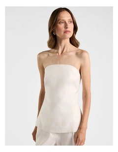 Alima Stretch Linen Top in Ivory