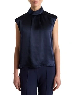 Rikki Silk Top in Navy