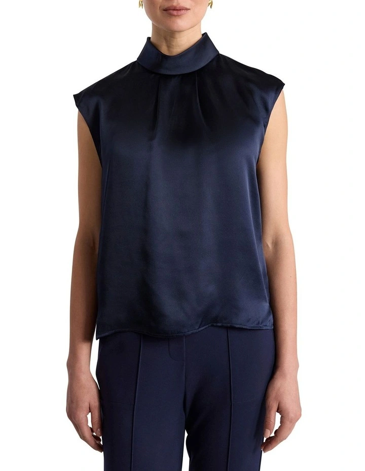 Rikki Silk Top in Navy image 1