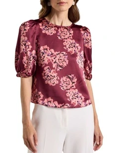 Delanie Silk Blouse in Shiraz Red Multi