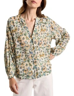 Seattle Cotton Blouse in Sage Multi