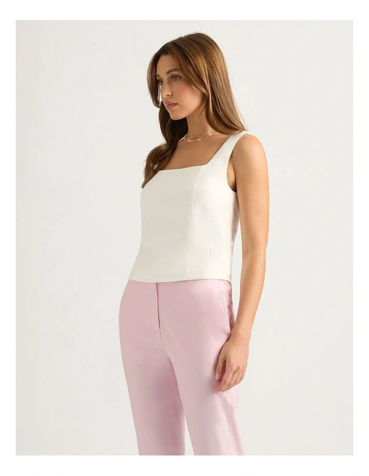 Tabitha Stretch Linen Tank in Ivory image 2