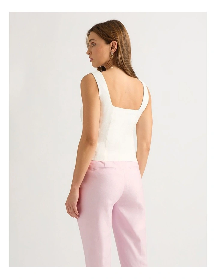 Tabitha Stretch Linen Tank in Ivory image 3