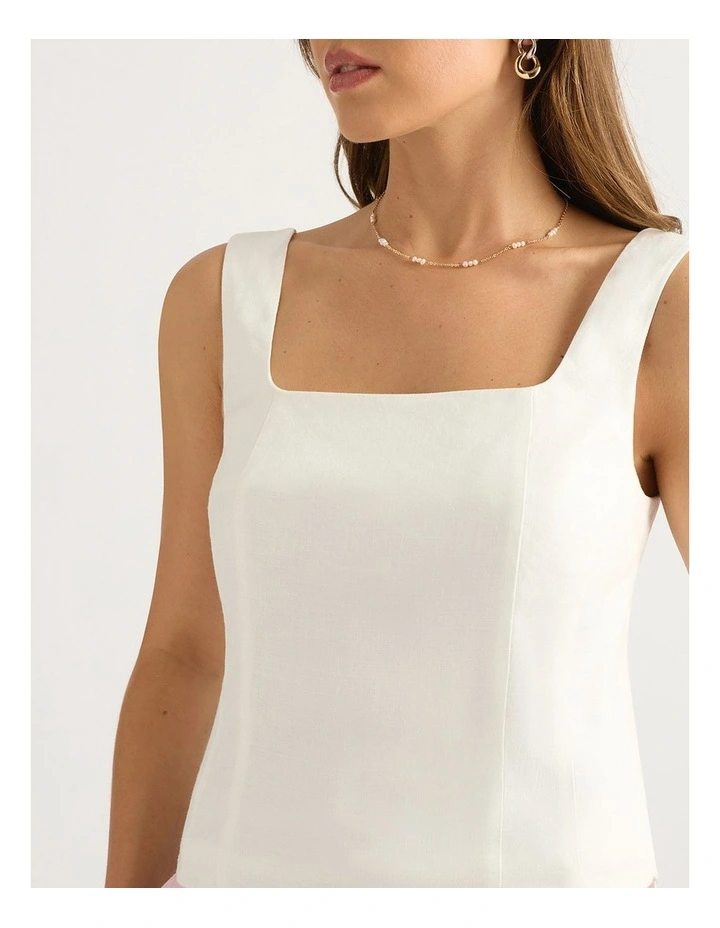 Tabitha Stretch Linen Tank in Ivory image 4