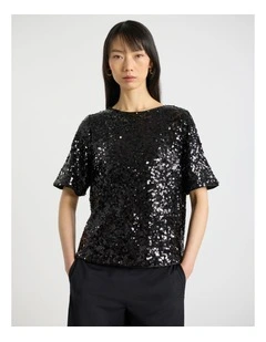 Maura Sequin Top in Black