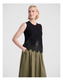 Flora Lace Knit Top in Black
