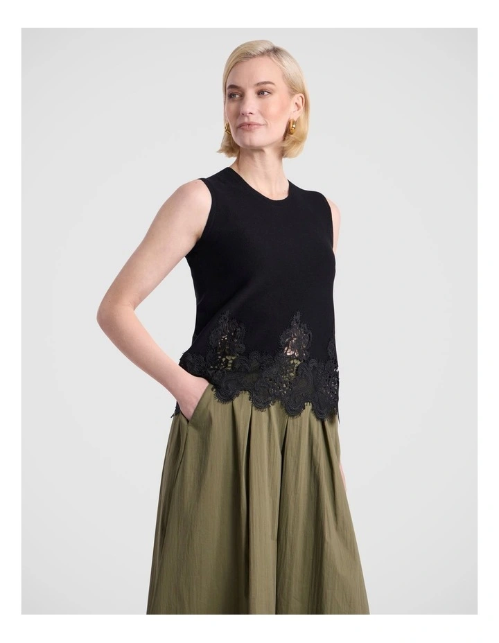 Flora Lace Knit Top in Black image 2