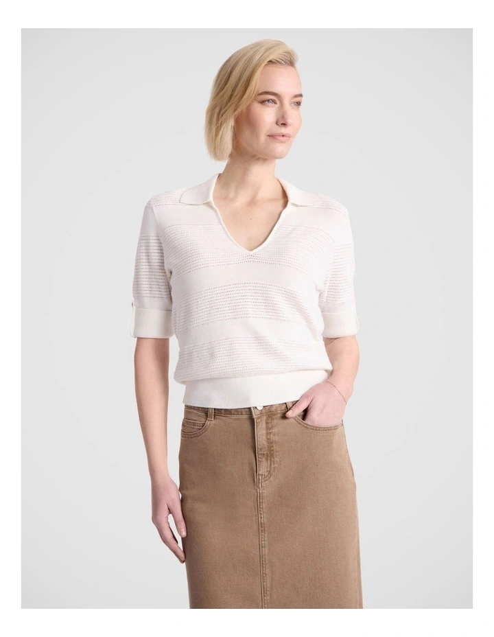 Brandie Knit Polo in Ivory image 2
