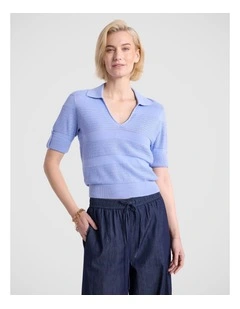 Brandie Knit Polo in Hyams Blue