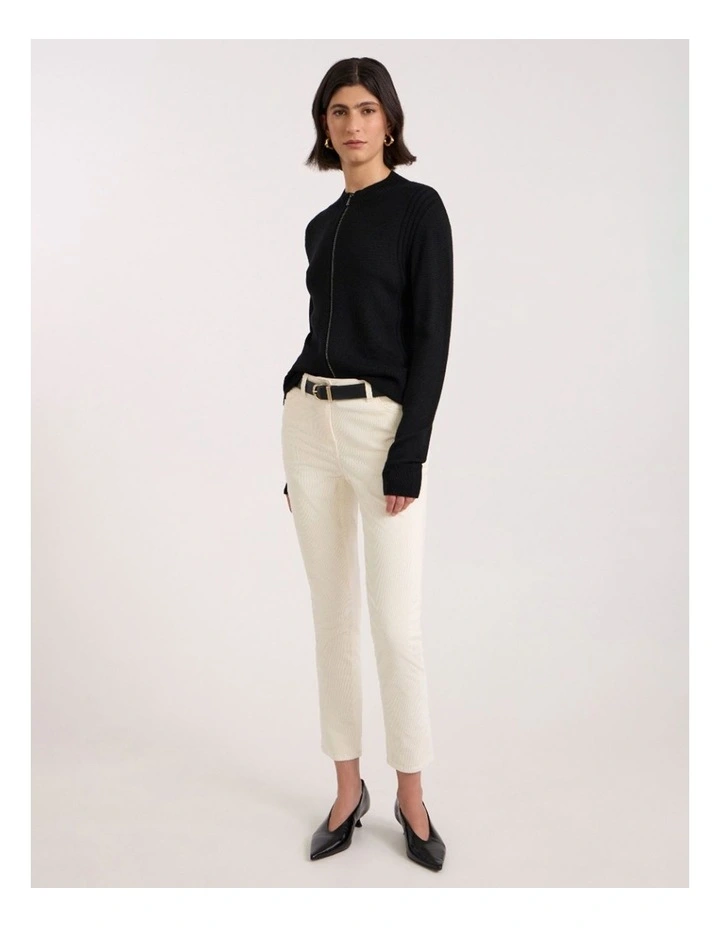 Zip Thru Merino Cardi in Black image 1