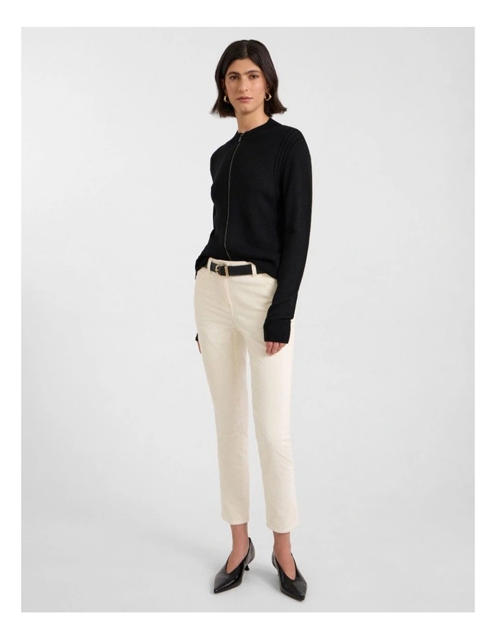 Zip Thru Merino Cardi in Black image 2