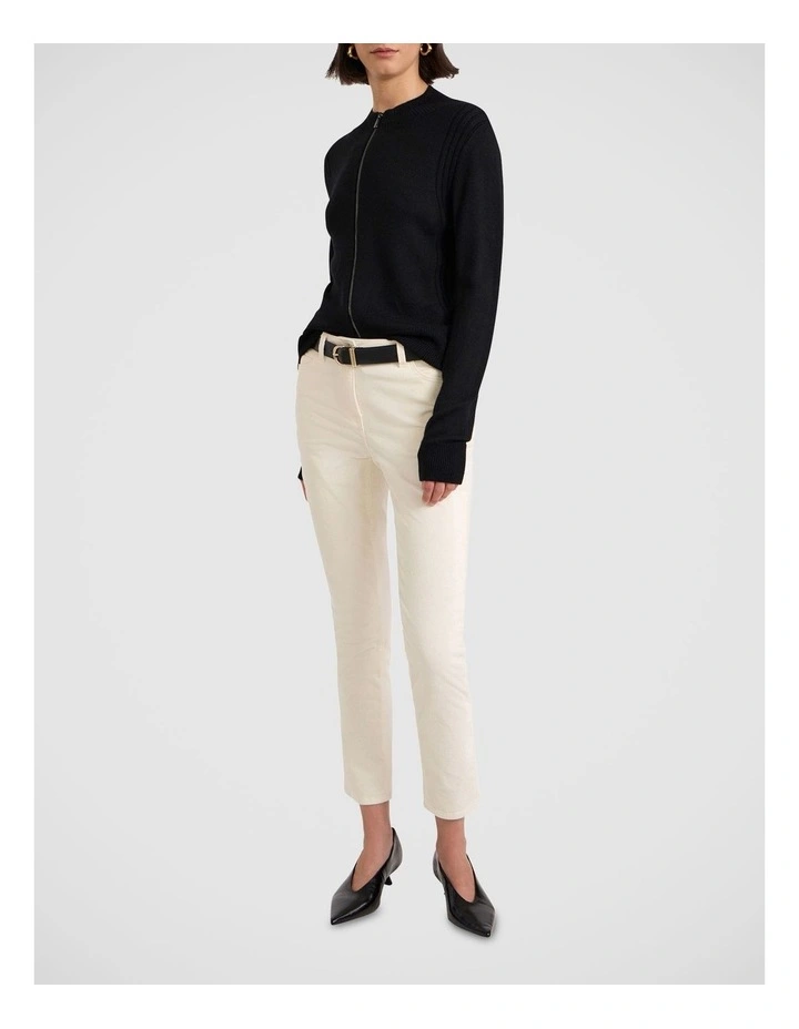 Zip Thru Merino Cardi in Black image 2