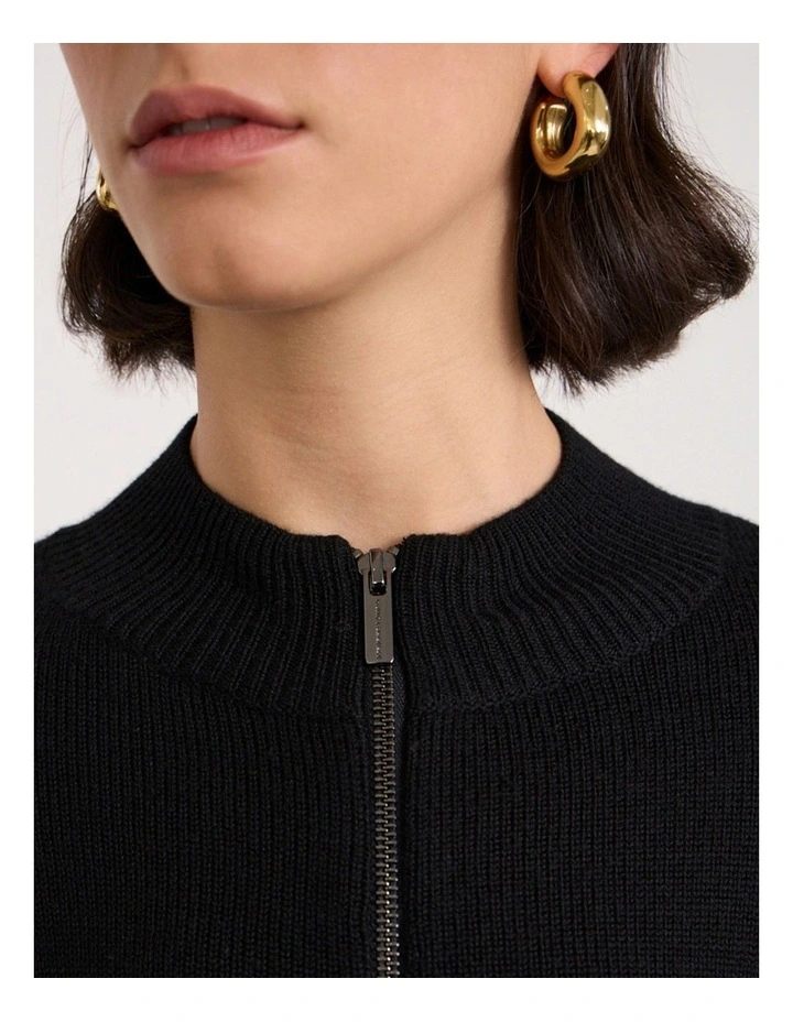 Zip Thru Merino Cardi in Black image 3