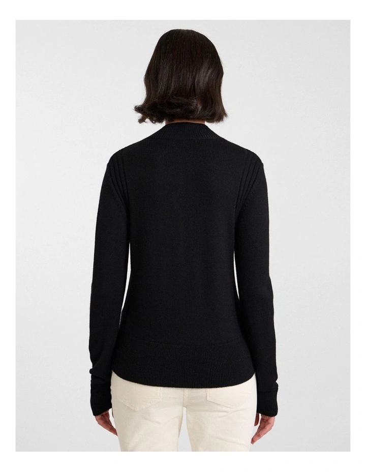 Zip Thru Merino Cardi in Black image 3