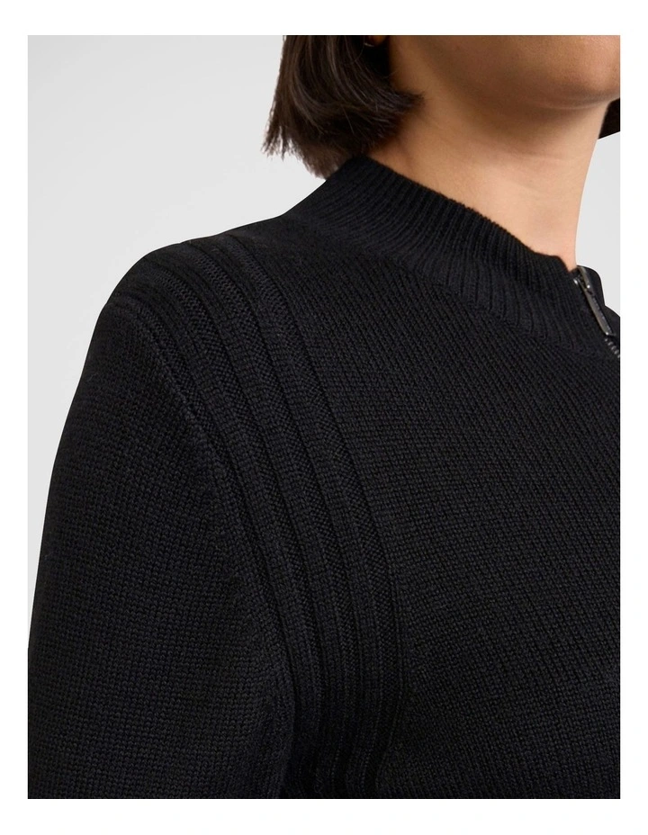 Zip Thru Merino Cardi in Black image 4