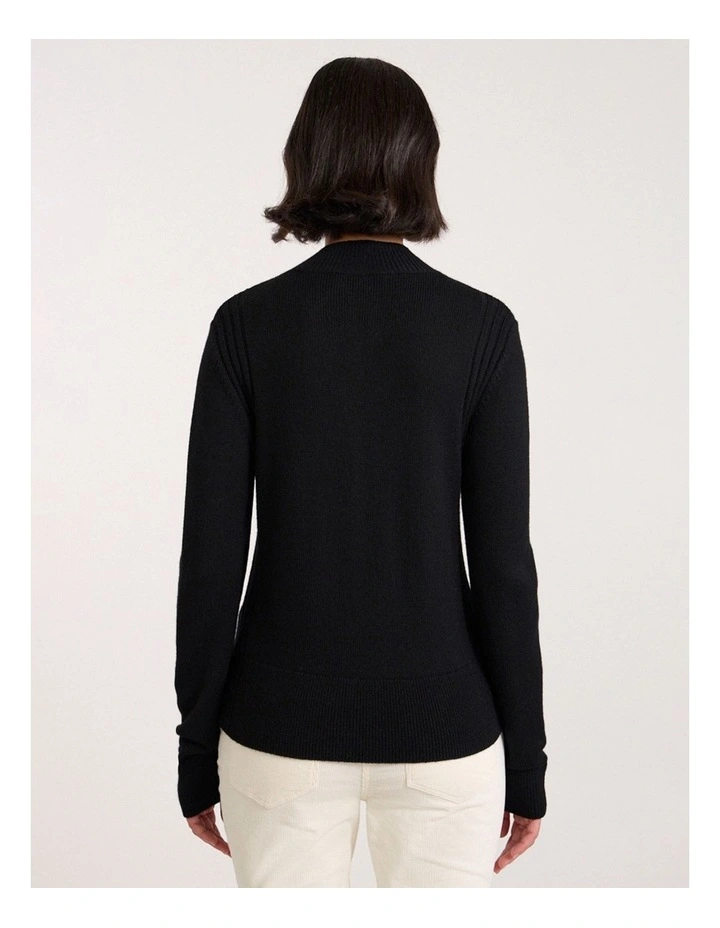 Zip Thru Merino Cardi in Black image 5
