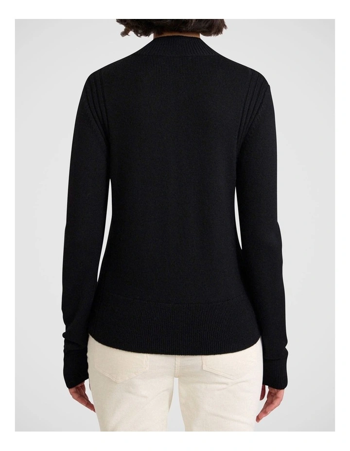 Zip Thru Merino Cardi in Black image 5