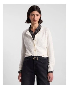 Natalie Cable Knit Cardigan in Ivory