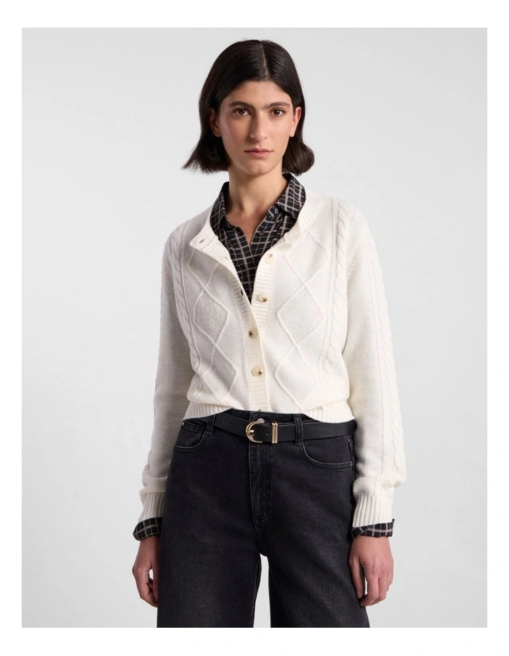 Natalie Cable Knit Cardigan in Ivory image 1
