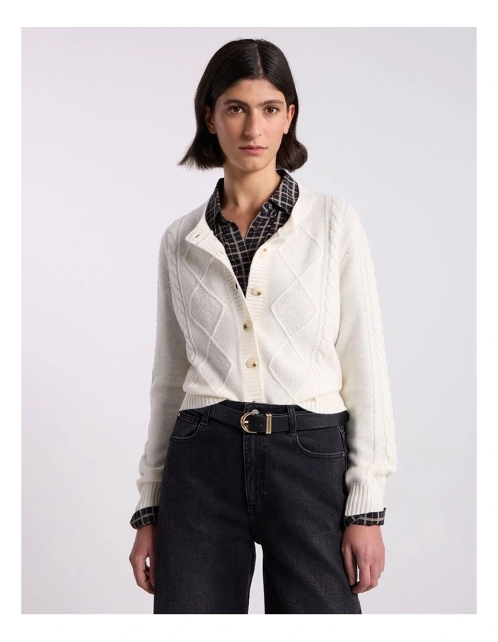 Natalie Cable Knit Cardigan in Ivory image 2