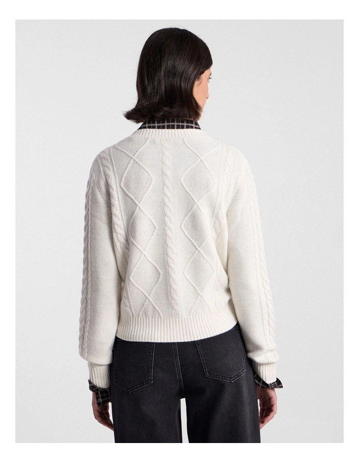 Natalie Cable Knit Cardigan in Ivory image 3