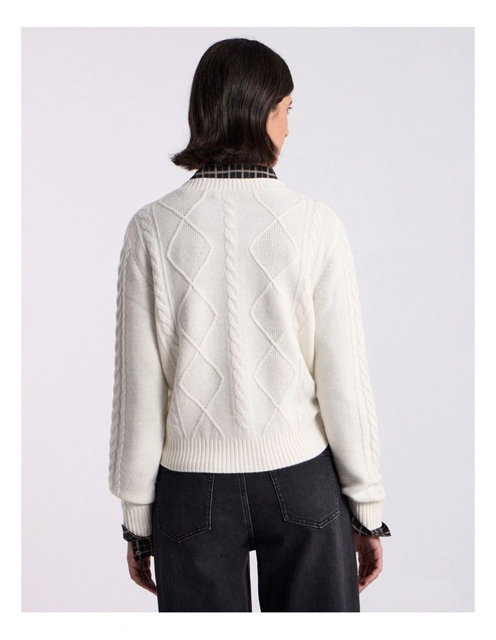 Natalie Cable Knit Cardigan in Ivory image 4