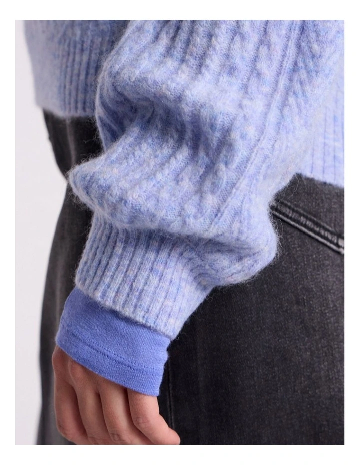 Magnus Cable Knit in Periwinkle Melange image 3
