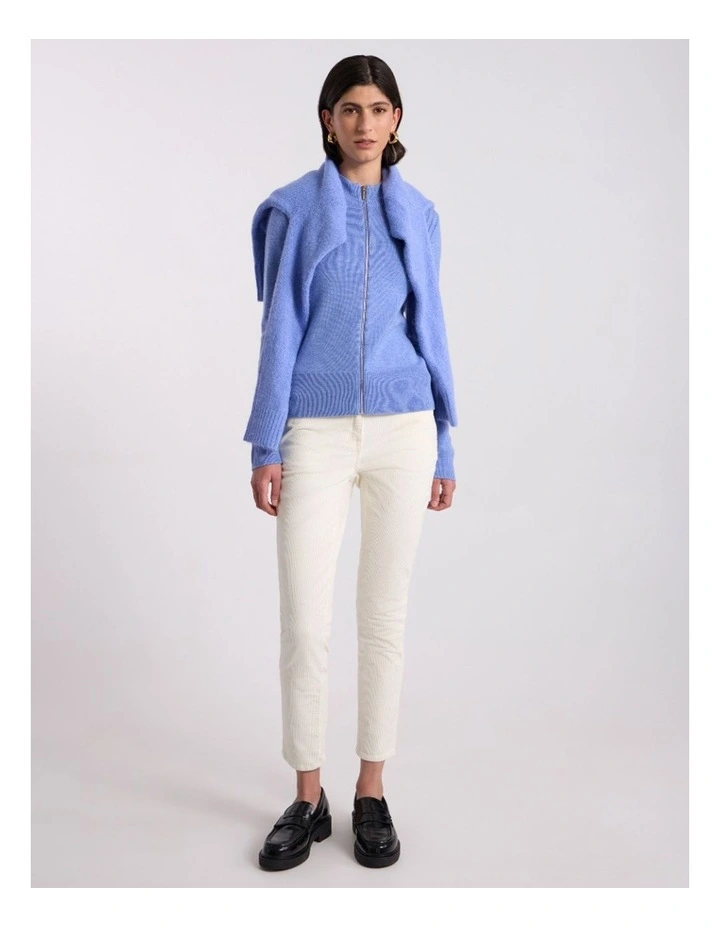 Zip Thru Merino Cardi in Periwinkle Melange image 1