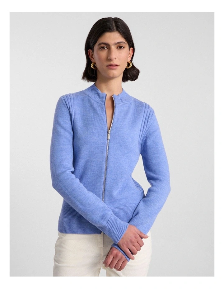 Zip Thru Merino Cardi in Periwinkle Melange image 1