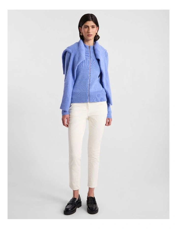 Zip Thru Merino Cardi in Periwinkle Melange image 2