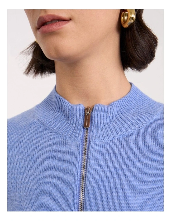 Zip Thru Merino Cardi in Periwinkle Melange image 3