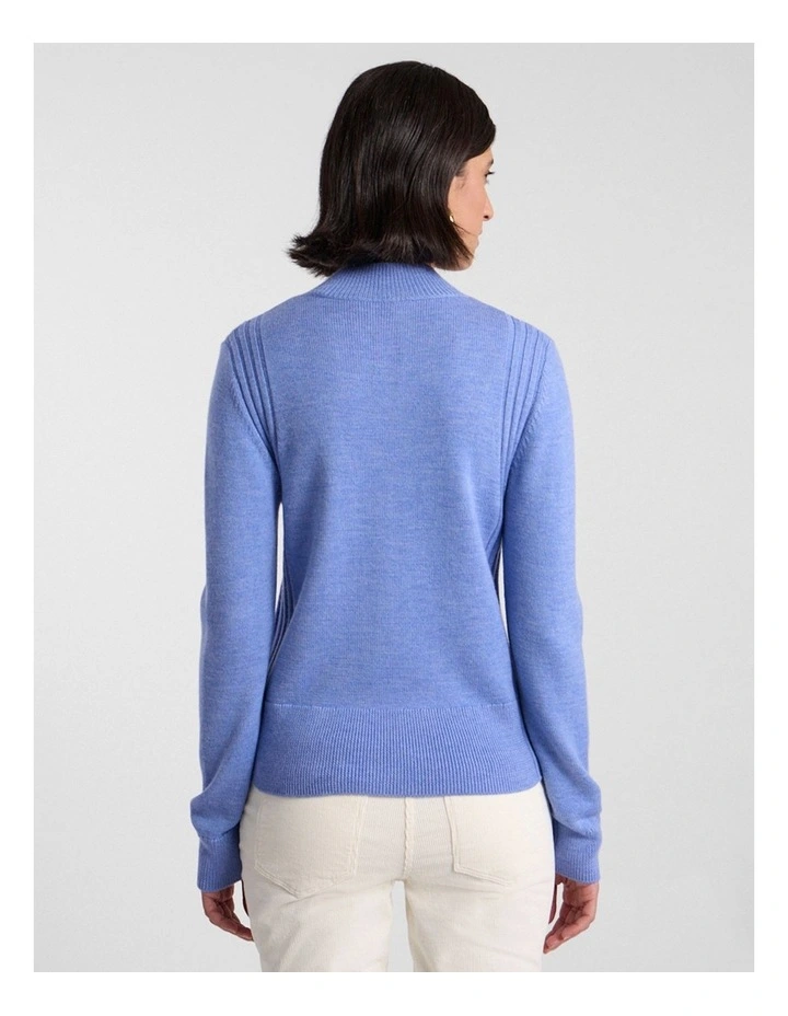 Zip Thru Merino Cardi in Periwinkle Melange image 3
